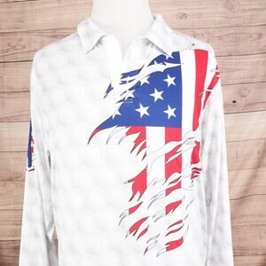 Obnoxious Golf Polo‎ Shirt Mens 2XL White American Flag Patriotic USA Graphic